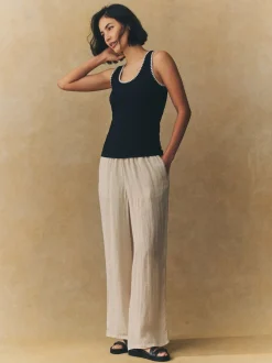 Noir/Blanc - Débardeur sans manches à bordure en maille contrastante et col dégagé