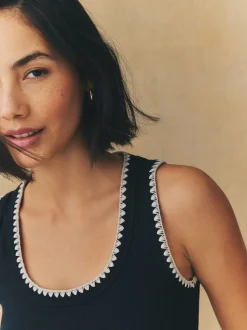 Noir/Blanc - Débardeur sans manches à bordure en maille contrastante et col dégagé