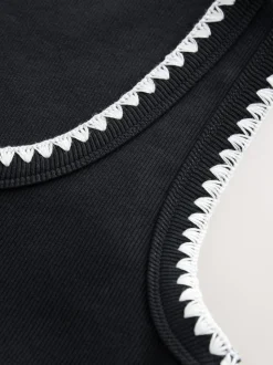 Noir/Blanc - Débardeur sans manches à bordure en maille contrastante et col dégagé