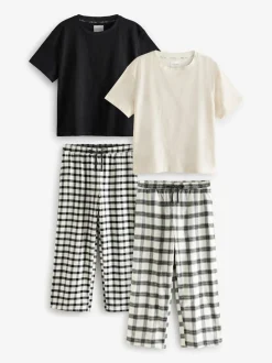 Noir/Blanc - 100de pyjamas % coton Manches Courts 2