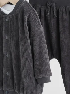 Noir/Blanc - Ensemble veste, haut et jogging en velours bébé (0mois-2ans)