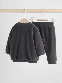 Noir/Blanc - Ensemble veste, haut et jogging en velours bébé (0mois-2ans)