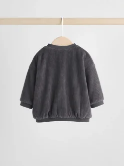 Noir/Blanc - Ensemble veste, haut et jogging en velours bébé (0mois-2ans)