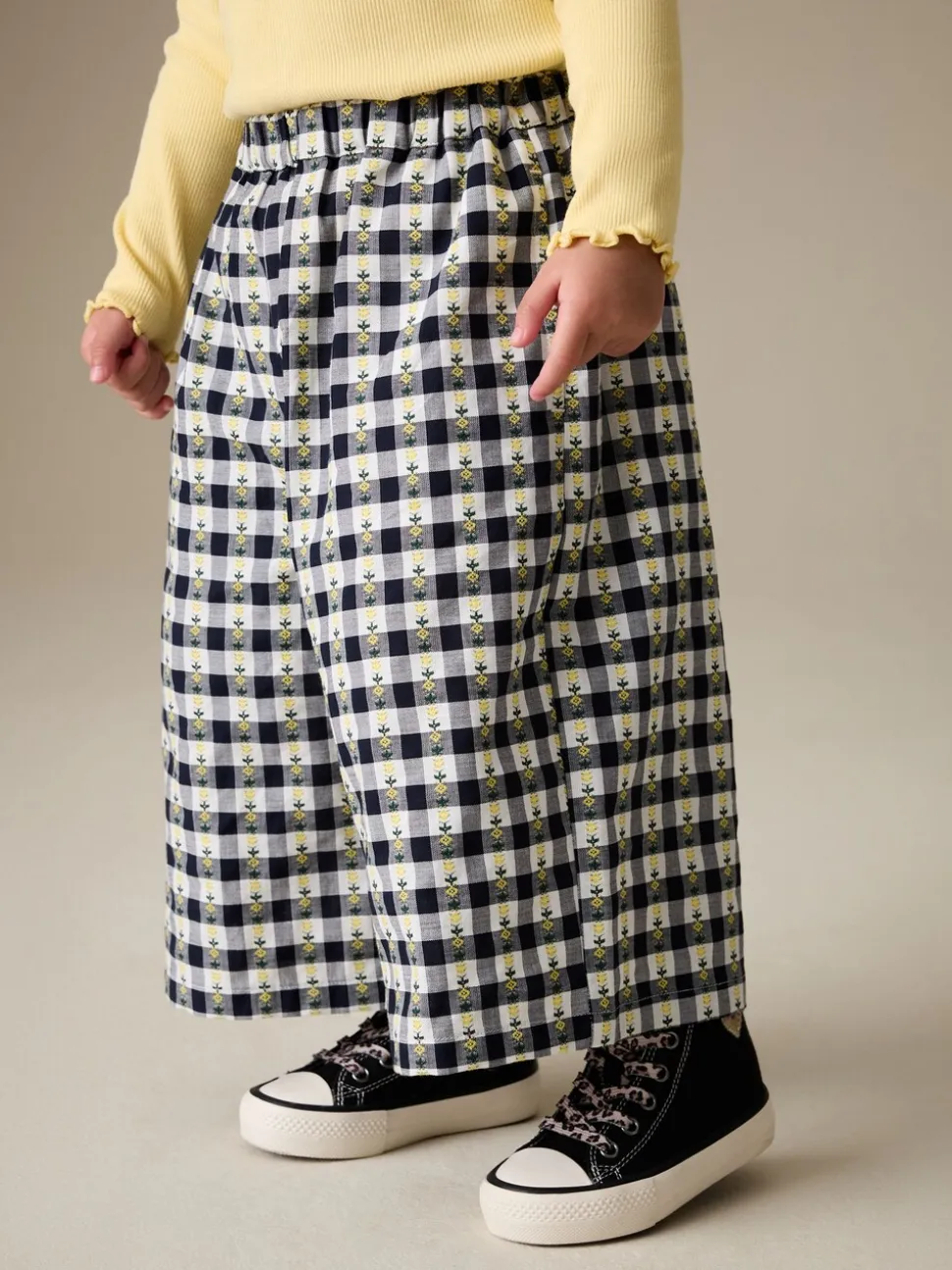 Noir/blanc à fleurs - Pantalon vichy (3mois-7ans)