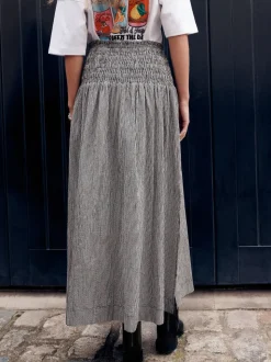 Noir/Blanc - Jupe longue vichy taille basse