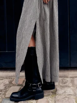 Noir/Blanc - Jupe longue vichy taille basse