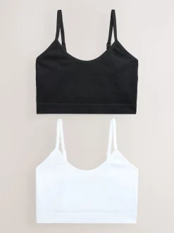 Noir/Blanc - Lot de 2 brassières longues côtelées sans coutures