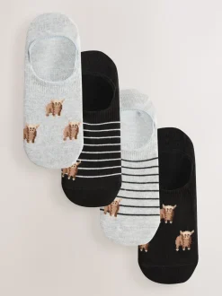 Noir/Blanc - Lot de 4 chaussettes de sport invisibles à rayures Hamish The Highland Cow