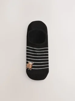 Noir/Blanc - Lot de 4 chaussettes de sport invisibles à rayures Hamish The Highland Cow