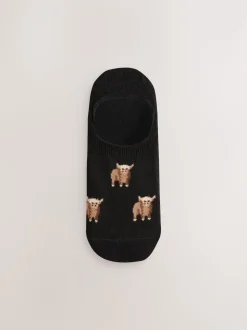 Noir/Blanc - Lot de 4 chaussettes de sport invisibles à rayures Hamish The Highland Cow