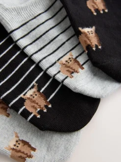 Noir/Blanc - Lot de 4 chaussettes de sport invisibles à rayures Hamish The Highland Cow