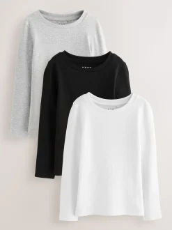 Noir/Blanc - Lot de 3 Hauts à manches longues côtelés (3-16ans)