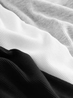 Noir/Blanc - Lot de 3 Hauts à manches longues côtelés (3-16ans)