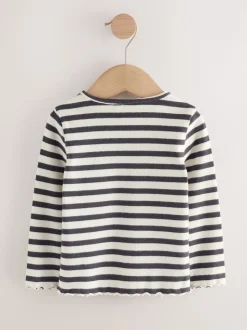 Noir/Blanc - Lot de 5 hauts à manches longues en côte (3mois -7ans)