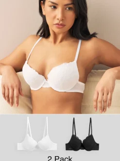 Noir/Blanc - Lot de 2 soutiens-gorge push-up pigeonnants en dentelle
