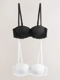 Noir/Blanc - Lot de 2 Soutiens-gorge multipositions sans bretelles à tampons légers A-E
