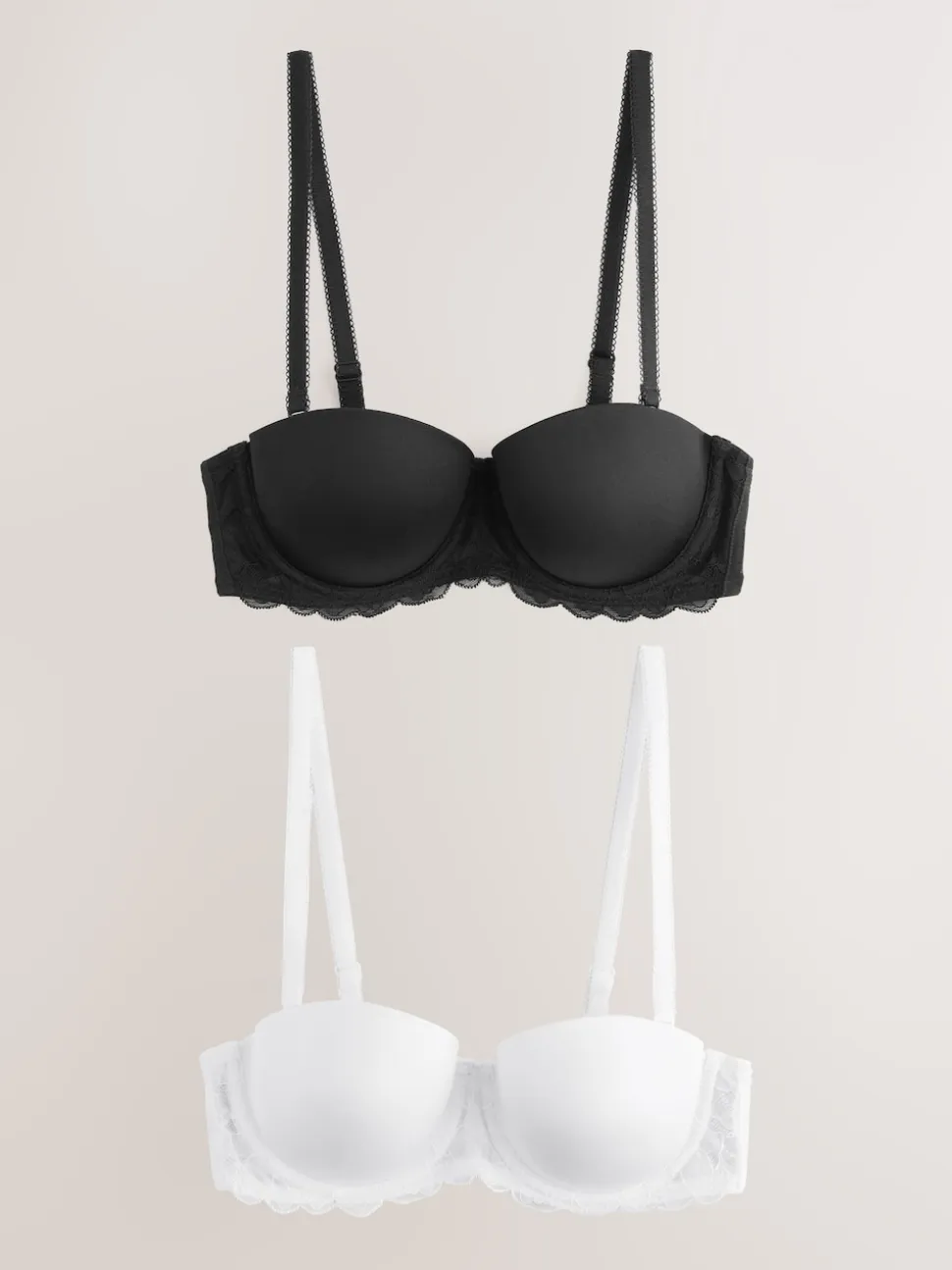 Noir/Blanc - Lot de 2 Soutiens-gorge multipositions sans bretelles à tampons légers A-E