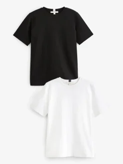 Noir/Blanc - Lot de 2 T-Shirts lourds à manches courtes