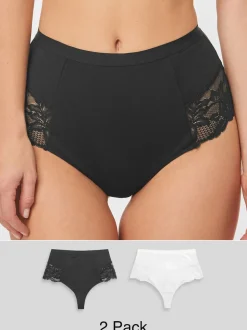 Noir/Blanc - Lot de Slips galbants gainants en coton 2