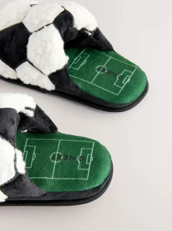 Noir/Blanc - Mules chaussons Football