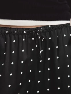 Noir/Blanc à pois - Pantalons en satin à jambe large et taille ceinturée
