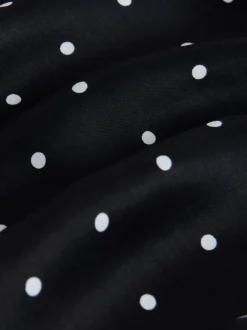 Noir/Blanc à pois - Pantalons en satin à jambe large et taille ceinturée