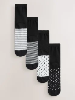 Noir/blanc à pois/rayures - Semelle intérieure Ankle Socks 4 Pack
