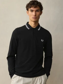 Noir/Blanc - Polo Fred Perry à manches doubles