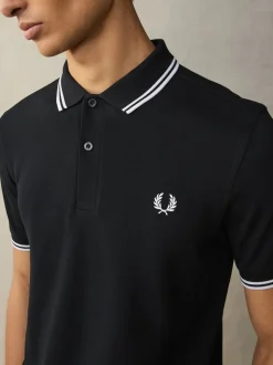 Noir/Blanc - Polo Fred Perry à liserés