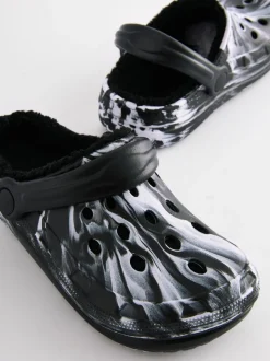 Noir/Blanc - Sabots chaussons doublés chauds