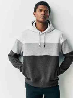 Noir/Blanc - Sweat à capuche à enfiler - Sweat-shirt color block