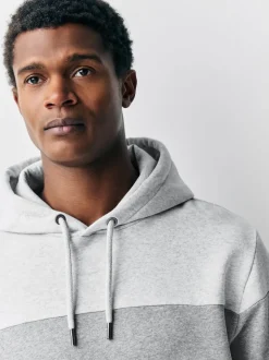 Noir/Blanc - Sweat à capuche à enfiler - Sweat-shirt color block