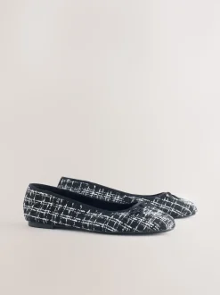 Noir/blanc en tweed - Ballerines à bout rond