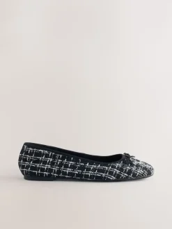 Noir/blanc en tweed - Ballerines à bout rond