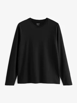 Noir/Blanc/Bleu marine/Vert/Rouge bordeaux - Ajustement régulier - T-shirt à coupe classique à manches longues en coton 100 %, lot de 5