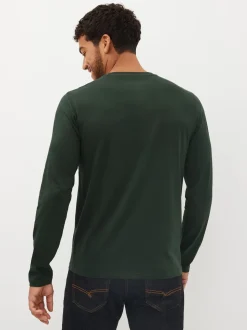 Noir/Blanc/Bleu marine/Vert/Rouge bordeaux - Ajustement régulier - T-shirt à coupe classique à manches longues en coton 100 %, lot de 5