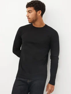 Noir/Blanc/Bleu marine/Vert/Rouge bordeaux - Ajustement régulier - T-shirt à coupe classique à manches longues en coton 100 %, lot de 5