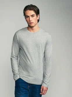 Noir/Blanc/Gris/Bleu - Slim Fit (Slim Fit) - T-shirt à coupe classique à manches longues en coton 100 %, lot de 5