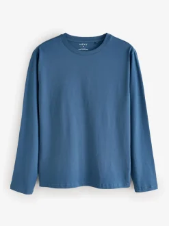 Noir/Blanc/Gris/Bleu - Slim Fit (Slim Fit) - T-shirt à coupe classique à manches longues en coton 100 %, lot de 5