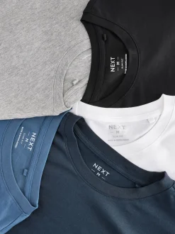 Noir/Blanc/Gris/Bleu - Slim Fit (Slim Fit) - T-shirt à coupe classique à manches longues en coton 100 %, lot de 5