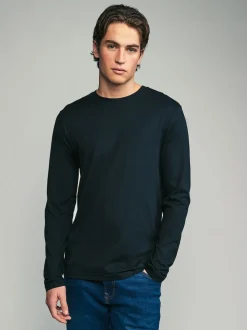 Noir/Blanc/Gris/Bleu - Slim Fit (Slim Fit) - T-shirt à coupe classique à manches longues en coton 100 %, lot de 5