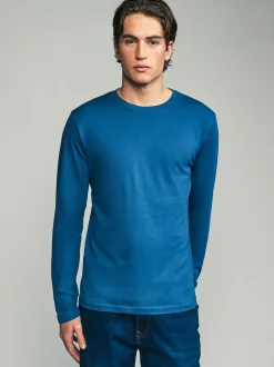 Noir/Blanc/Gris/Bleu - Slim Fit (Slim Fit) - T-shirt à coupe classique à manches longues en coton 100 %, lot de 5