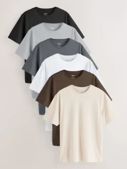 Noir/blanc/gris/gris ardoise/pierre/marron - Ajustement régulier - Lot de t-shirts essentiels en coton 6