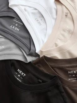 Noir/blanc/gris/gris ardoise/pierre/marron - Ajustement régulier - Lot de t-shirts essentiels en coton 6