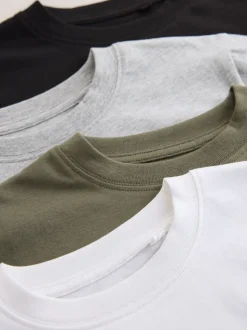 Noir/blanc/gris/kaki - Lot de 4 t-shirts à manches courtes (3-16 ans)