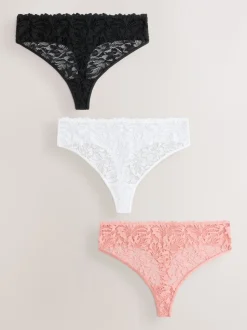 Noir/Blanc/Nu - Lot de 3 culottes NVPL en dentelle sur le devant