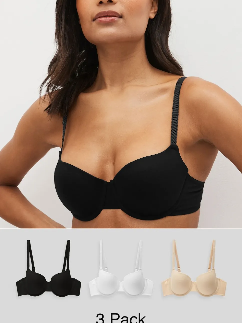 Noir/Blanc/Pastel Rose Nude - Lot de 3 soutiens-gorge en mélange de coton Ultimate Comfort