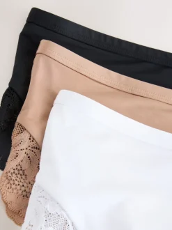 Noir/Blanc/Ppraline Nude - Lot de 3 culottes taille haute en microfibre et dentelle