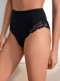 Noir/Blanc/Ppraline Nude - Lot de 3 culottes taille haute en microfibre et dentelle