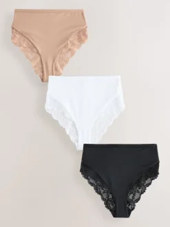 Noir/Blanc/Ppraline Nude - Lot de 3 culottes taille haute en microfibre et dentelle